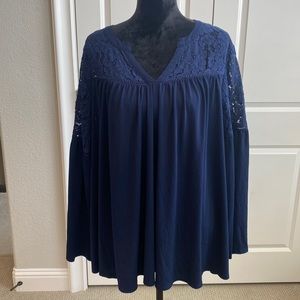 Lane Bryant Long Sleeves Laced Blue Peasant Style Top